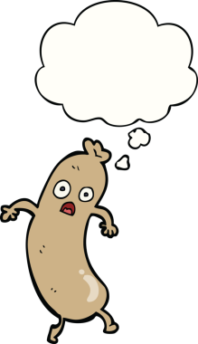 Bir insan tarafından çizilmiş düşünce baloncuklu çizgi film sosisi.