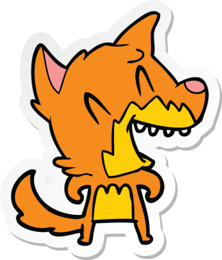 Bir insan tarafından çizilmiş gülen tilki çizgi filminin çıkartması.