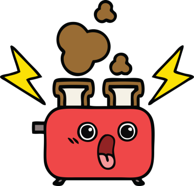 Bir insan tarafından çizilmiş bir tost makinesi karikatürü.