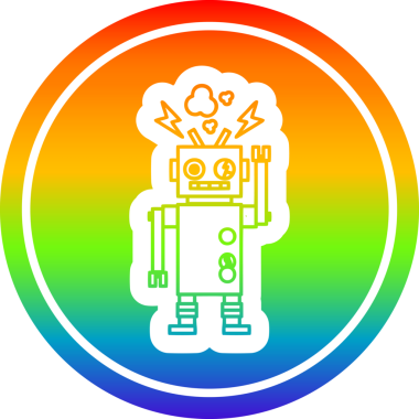 arızalı robot dairesel simgesi gökkuşağı gradyan bir insan tarafından çizilmiş