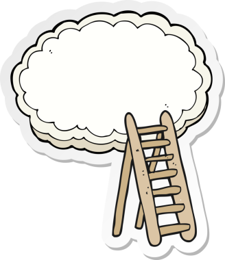 Bir insanın çizdiği cennete giden bir karikatür merdiveni çıkartması.