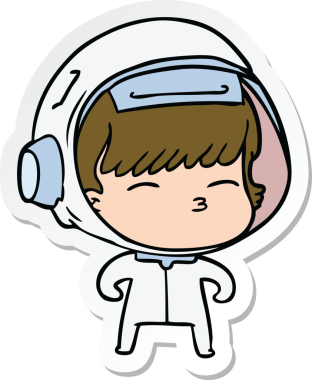 Bir insan tarafından çizilmiş meraklı bir astronotun çıkartması.