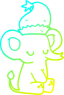 Bir insan tarafından çizilmiş şirin bir Noel filinin soğuk gradyan çizgisi.