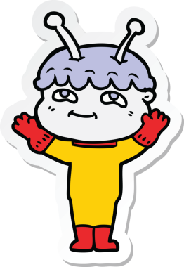 Bir insan tarafından çizilmiş dost canlısı bir uzay adamının çıkartması.