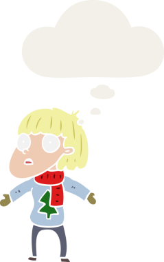 Çizgi film, bir insan tarafından çizilmiş düşünce baloncuğuyla Noel insanını şaşırttı.