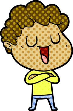 Bir insan tarafından çizilmiş gülen karikatür adam.