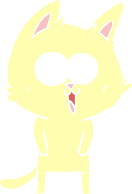 Bir insan tarafından çizilmiş komik düz renkli çizgi film kedisi.