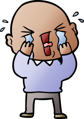 Bir insan tarafından çizilmiş ağlayan kel bir adam.