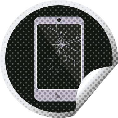 Bir insan tarafından çizilmiş çatlak ekran cep telefonu grafik vektör çizimi dairesel etiketi