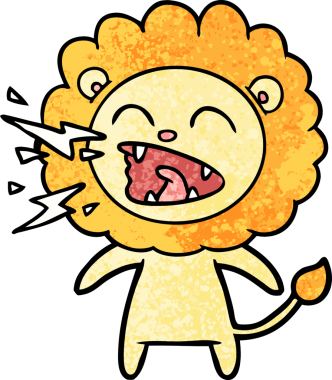 Bir insan tarafından çizilmiş kükreyen aslan çizgi filmi.