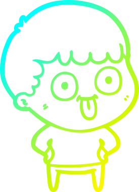 cold gradient line drawing of a cartoon dumb kid drawn by a human