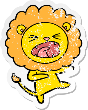 Bir insan tarafından çizilmiş kızgın bir aslanın sıkıntılı çıkartması