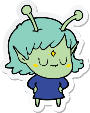 Bir insan tarafından çizilmiş uzaylı bir kızın çıkartması.