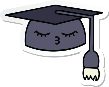 Bir insan tarafından çizilmiş şirin bir çizgi film mezuniyet şapkasının çıkartması.