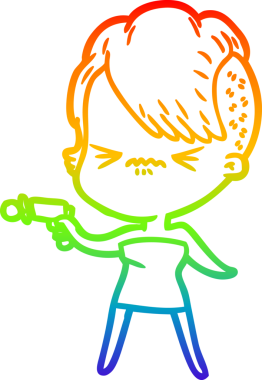 Gökkuşağı gradyan çizgi çizimi Bir insan tarafından çizilmiş sinirli hippi kız