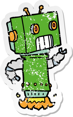 Bir insan tarafından çizilmiş karikatür robotunun sıkıntılı çıkartması.