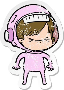 Bir insan tarafından çizilmiş kızgın bir uzay kızının sıkıntılı çıkartması.