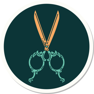 Bir insan tarafından çizilmiş geleneksel bir berber makas stili dövme çıkartması.