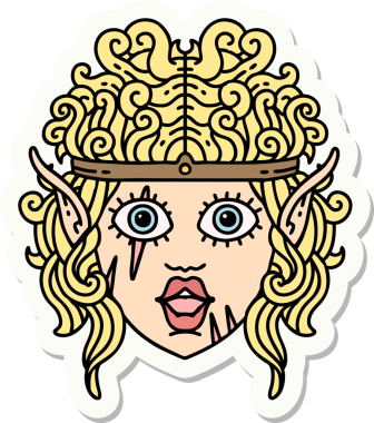 Bir insan tarafından çizilmiş barbar bir elf karakterinin çıkartması.