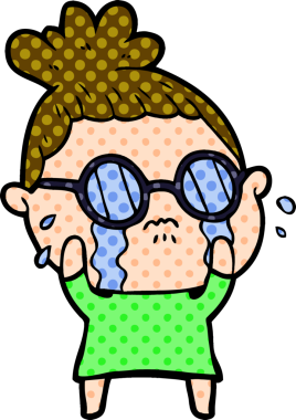 Bir insan tarafından çizilmiş gözlüklü, ağlayan bir kadın.