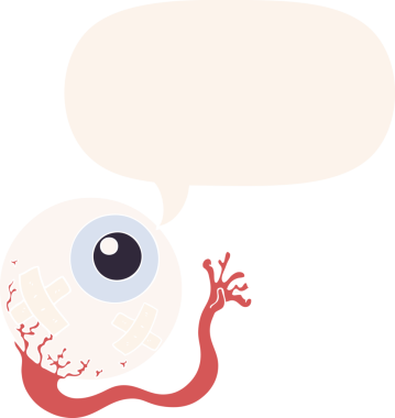 Bir insan tarafından çizilmiş, konuşma baloncuklu çizgi film sakat göz.