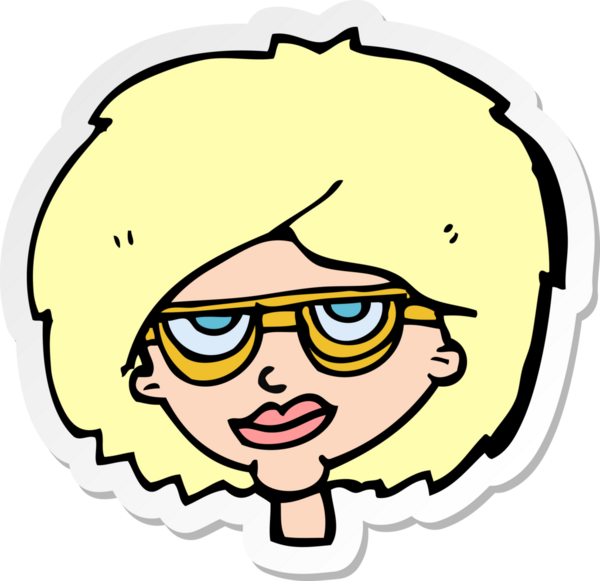 Bir insan tarafından çizilmiş gözlüklü bir karikatür kadının çıkartması.