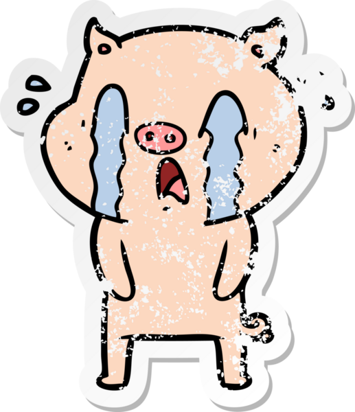 Bir insan tarafından çizilmiş ağlayan domuz çizgi filminin hüzünlü çıkartması.