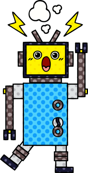 Bir insan tarafından çizilmiş arızalı bir robotun çizgi roman tarzı