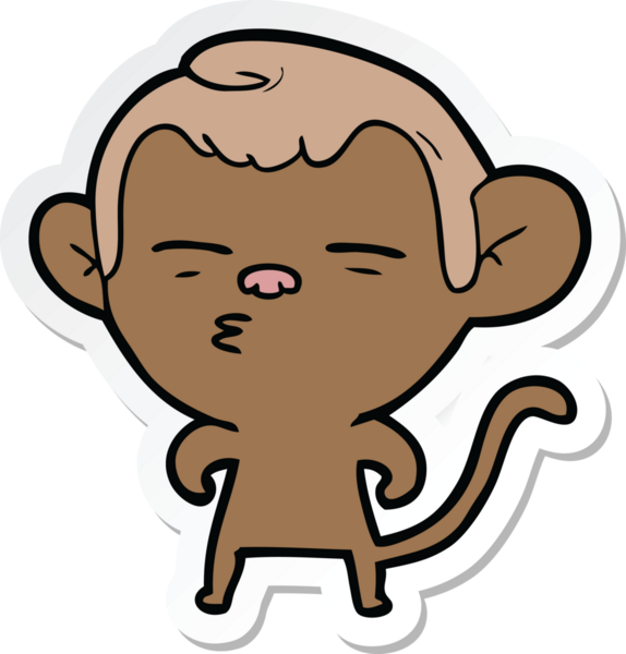 Bir insan tarafından çizilmiş şüpheli bir maymunun çıkartması.