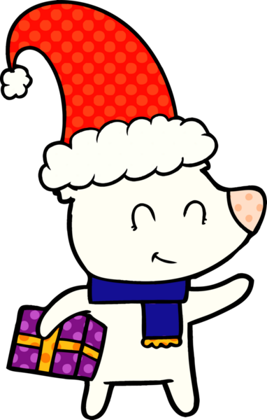 Bir insan tarafından çizilmiş Noel hediyeli dişi kutup ayısı.