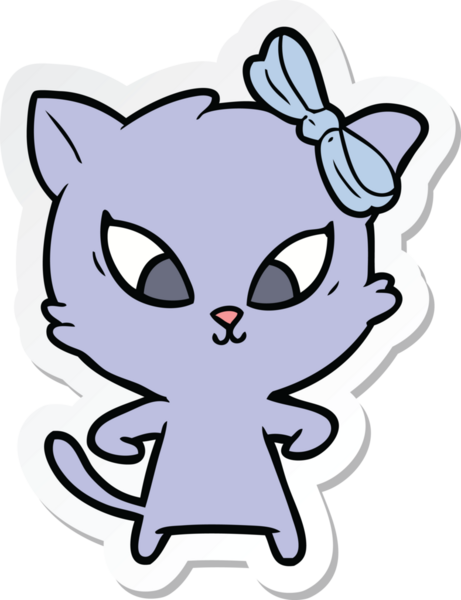 Bir insan tarafından çizilmiş çizgi film kedisinin çıkartması.