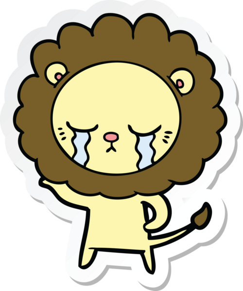 Bir insan tarafından çizilmiş ağlayan çizgi film aslanının çıkartması.