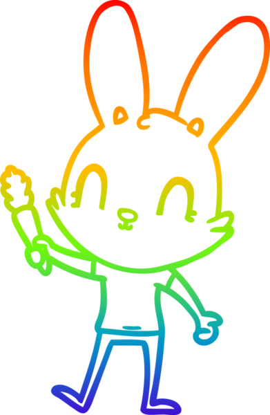 Gökkuşağı gradyan çizgisi insan tarafından çizilmiş havuçlu şirin bir tavşan çizimi.