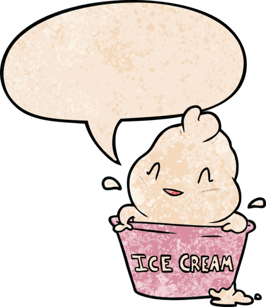 Bir insan tarafından çizilmiş eski moda konuşma baloncuklu tatlı çizgi film dondurması.