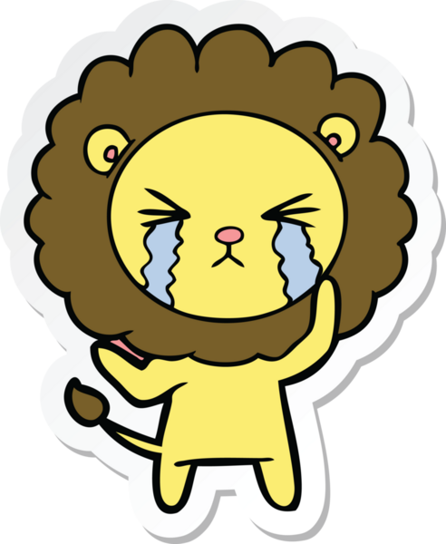 Bir insan tarafından çizilmiş ağlayan bir aslanın çıkartması.