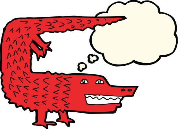 Bir insan tarafından çizilmiş düşünce baloncuklu timsah çizgi filmi.