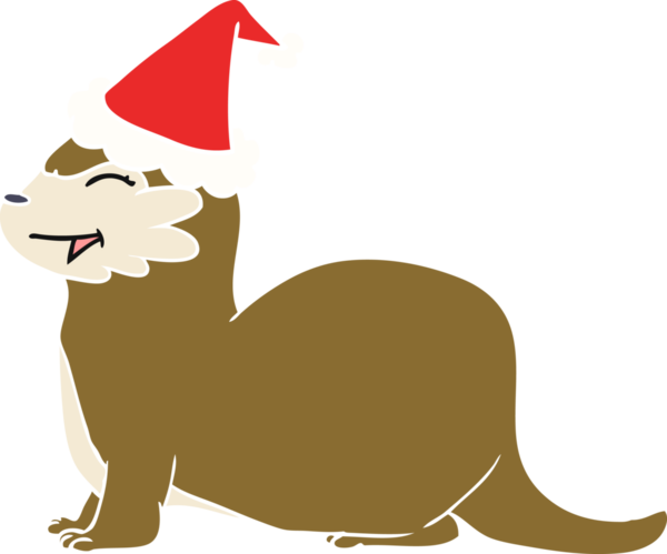 Gülen su samuru eli bir insanın çizdiği Noel Baba şapkasının düz renk çizimi.