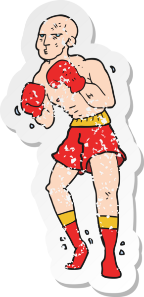 Bir insan tarafından çizilmiş bir çizgi film boksörünün gerilimli çıkartması.