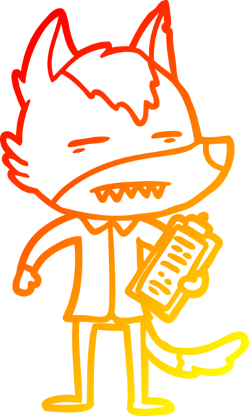 Bir insan tarafından çizilmiş dişleri gösteren çizgi film karakteri kurdunun sıcak çizgi çizimi