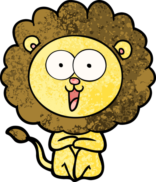 Bir insan tarafından çizilmiş mutlu çizgi film aslanı.