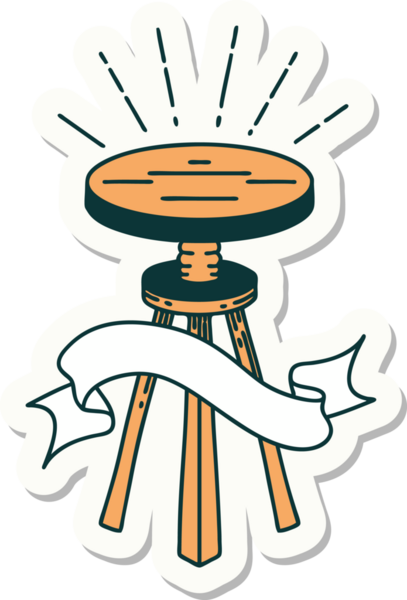 Dövme stili tahta bir tabure. Bir insan tarafından çizilmiş.