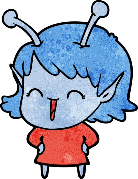 Bir insan tarafından çizilmiş mutlu uzaylı kız çizgi filmi.