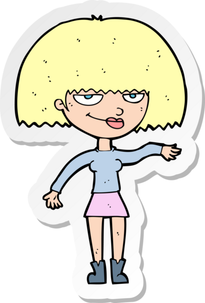 Karikatürlerdeki kendini beğenmiş bir kadının insan tarafından çizilmiş küçümseyici jestleri.