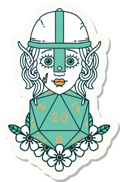 Bir insan tarafından çizilmiş 20 zarlı bir elf savaşçısı çıkartması.