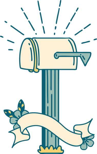 Bir insan tarafından çizilmiş dövme stili kapalı posta kutusu olan kaydırma pankartı