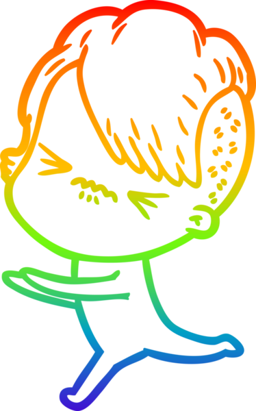 Gökkuşağı gradyan çizgi çizimi Bir insan tarafından çizilmiş sinirli hippi kız