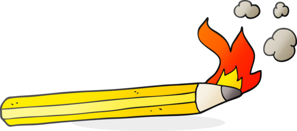 Bir insan tarafından çizilmiş el yazısıyla çizilmiş yanan bir kalem.