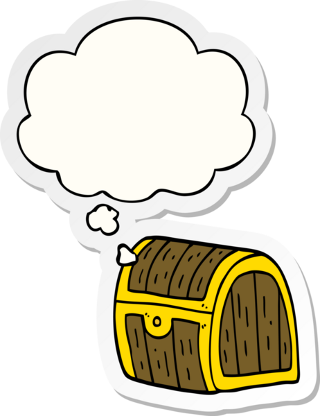 Düşünce baloncuklu hazine sandığı bir insan tarafından çizilmiş bir çıkartma.