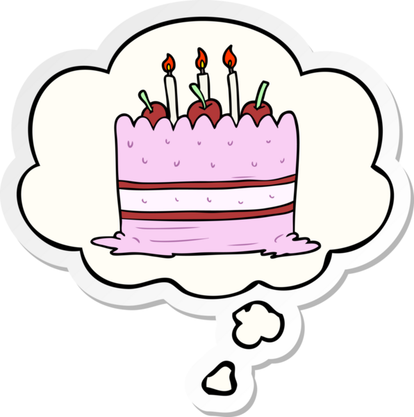 Düşünce baloncuklu çizgi film pastası bir insan tarafından çizilmiş çıkartma.