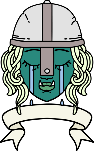 Retro Dövme Tarzı Ağlayan Ork Savaşçısı karakteri bir insan tarafından çizilmiş